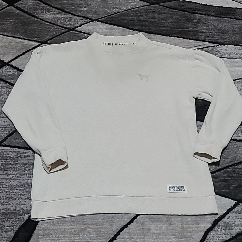 VS PINK 2016 CAMPUS MOCK-NECK GOLD FOIL DOG LOGO SWEATER